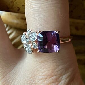 Natural Rose de France Amethyst Sterling Silver Flower Ring Size 9
